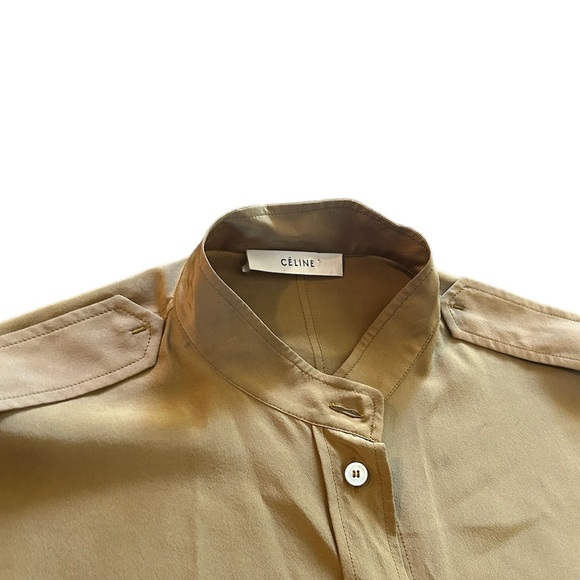 Celine 100% silk button down women military style shirt bronze caramel size 38 - Picture 3 of 16